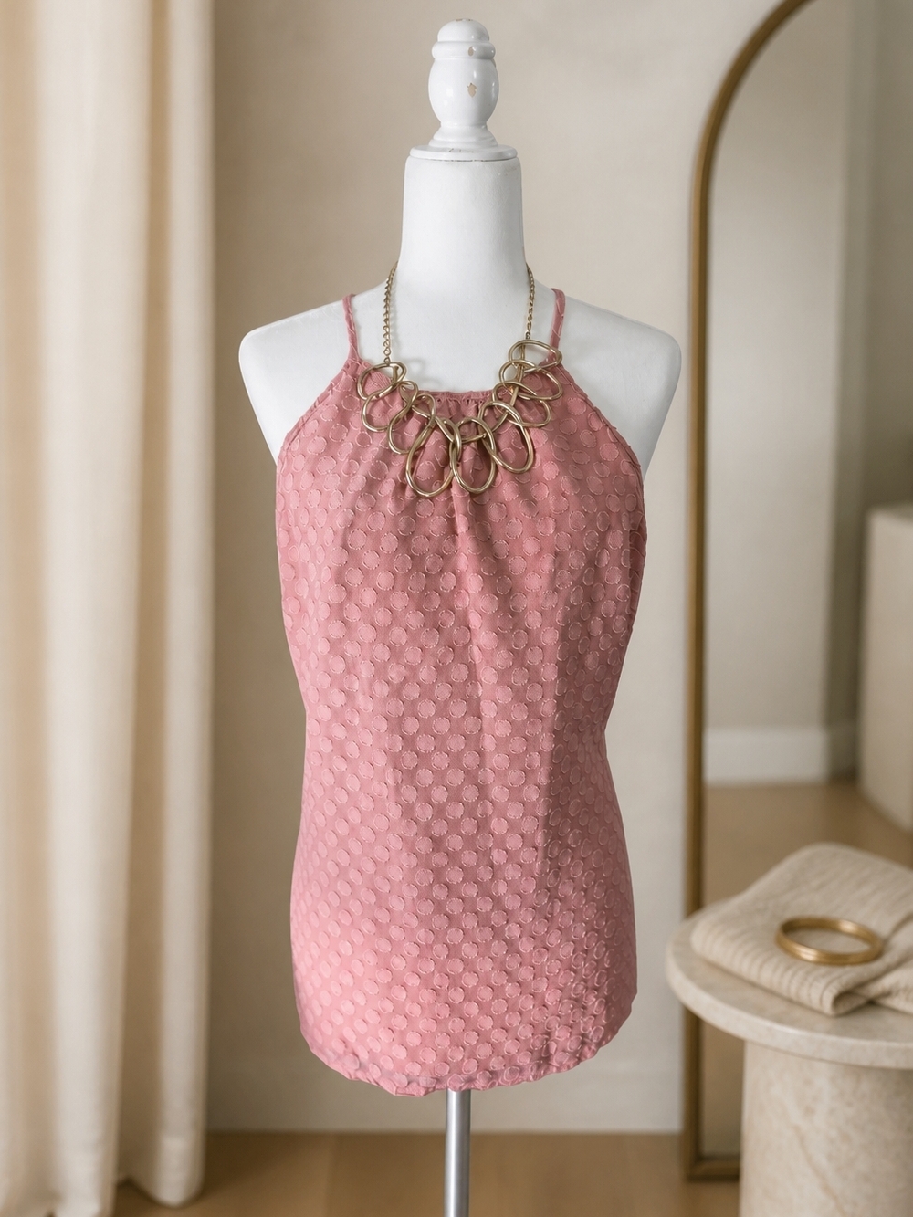Women's Pink Textured Halter Neck Blouse